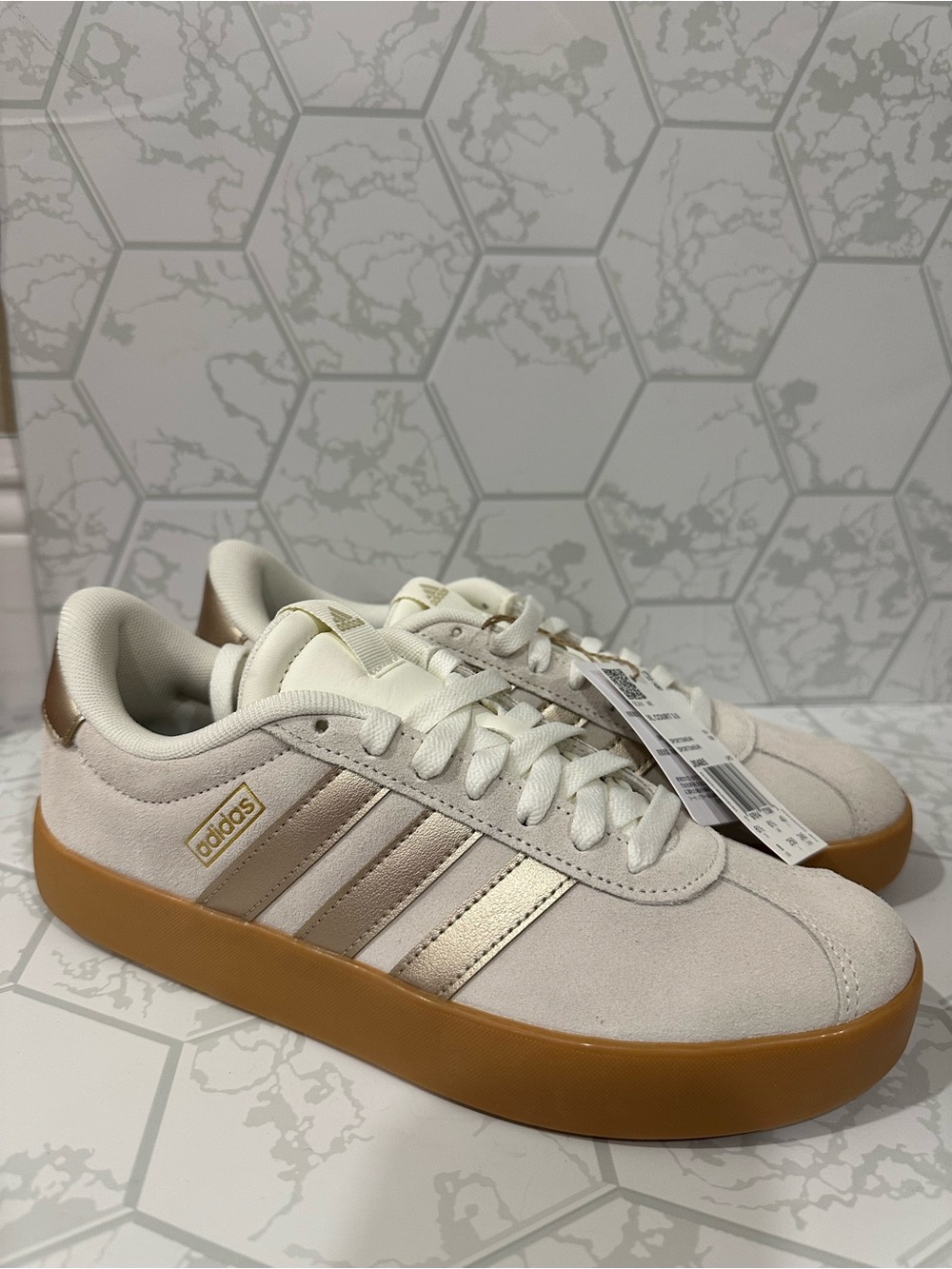 adidas Women's Cream Suede Platform Sneakers with Gum Sole